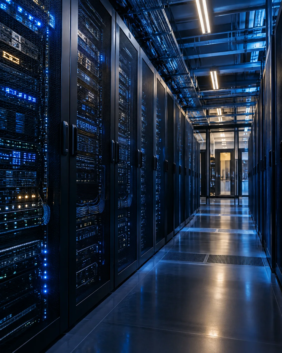 Enterprise server cabinets with blue status lights